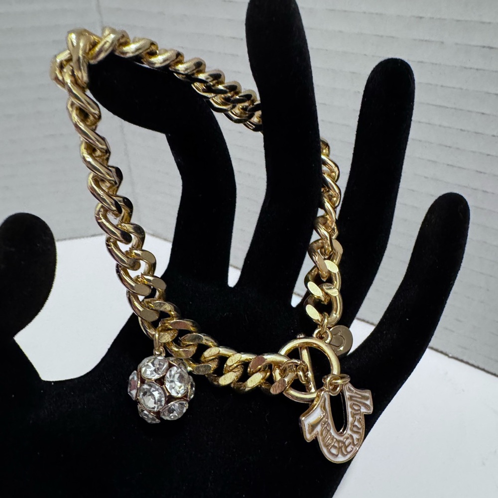 True religion Link Gold Tone Charm Bracelet